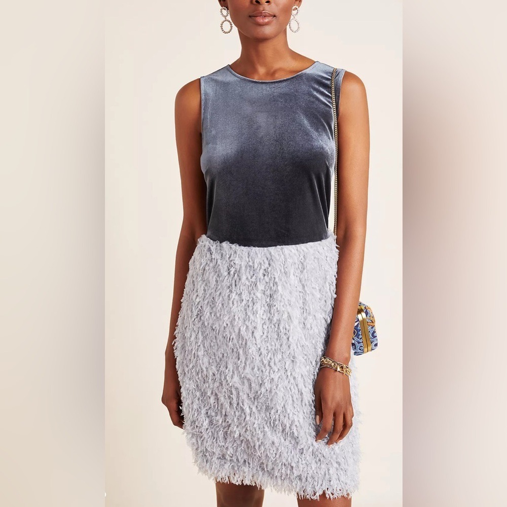Anthropologie SUNDAY IN BROOKLYN DRESS SIZE EXTRA SMALL  BLUE VELVET & FEATHERS